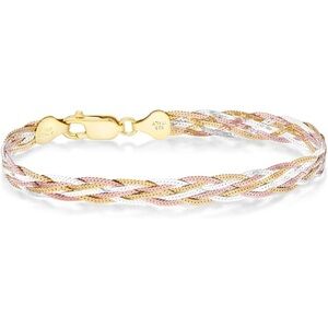 Tri Color Gold Woven Braided Mesh Italian Bracelet